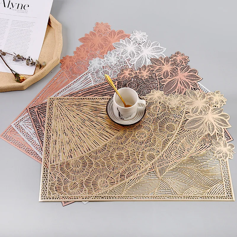 1/2/4/6pcs Placemats Set PVC Hollow Placemats for Dining Table Mats Home Diner Decoration Hangable Gold Individual Placemats