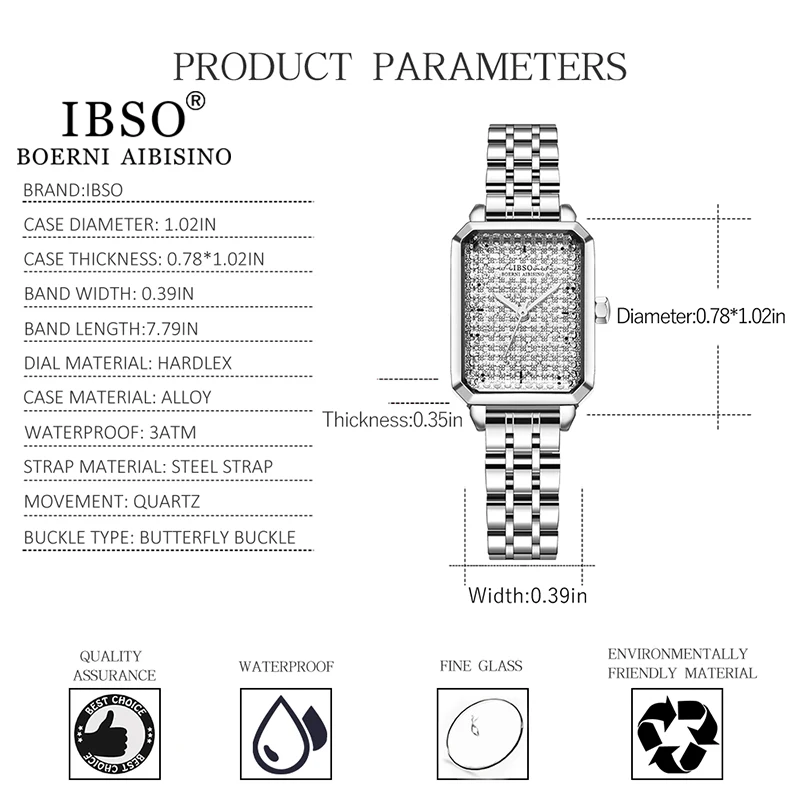 IBSO Jam Tangan Wanita Mewah Perak Jam Tangan Kuarsa Wanita Baja Tahan Karat Jam Tangan Wanita Desain Titisan Elegan 2021