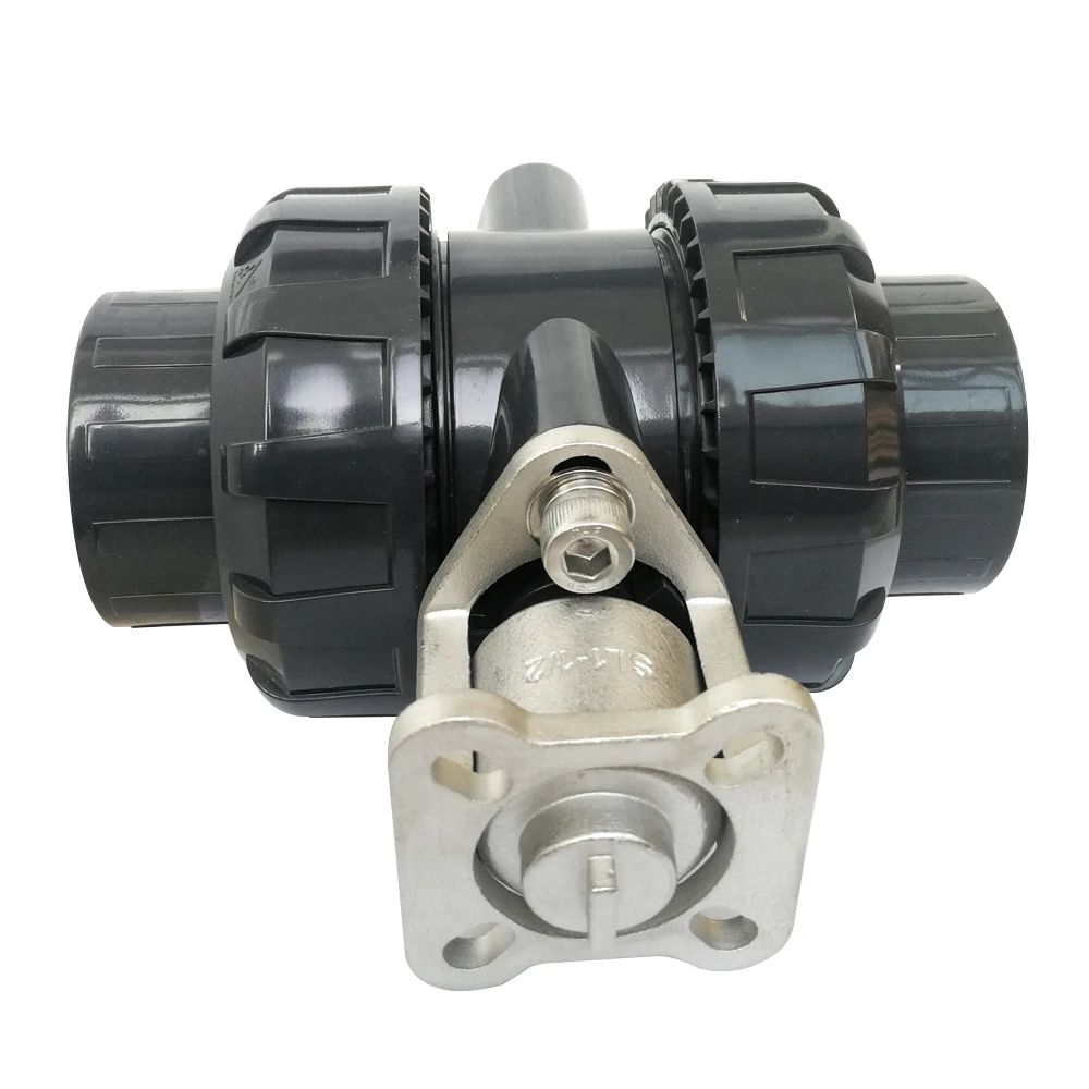 DN40 UPVC  2 way valve body with union end glue connection or BSP, NPT thread for electric actuator