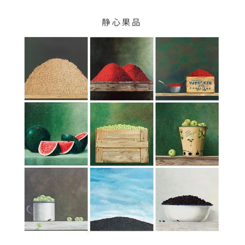 Ins pintura a óleo moderna simples, cartão decorativo, 9 folhas, foto colorida, adereço para quarto, faça você mesmo, adesivo de parede, cartão quadrado, marcadores de livros