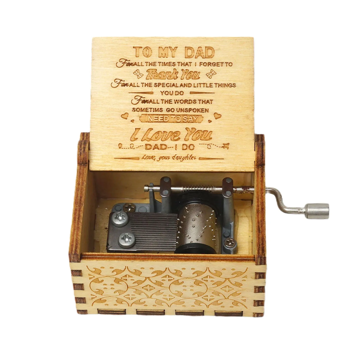 

Wood Music Box for Dad,Hand Cranked Laser Engraved Vintage Musical Boxes Case Gifts for Birthday/Christmas/Thanksgiving