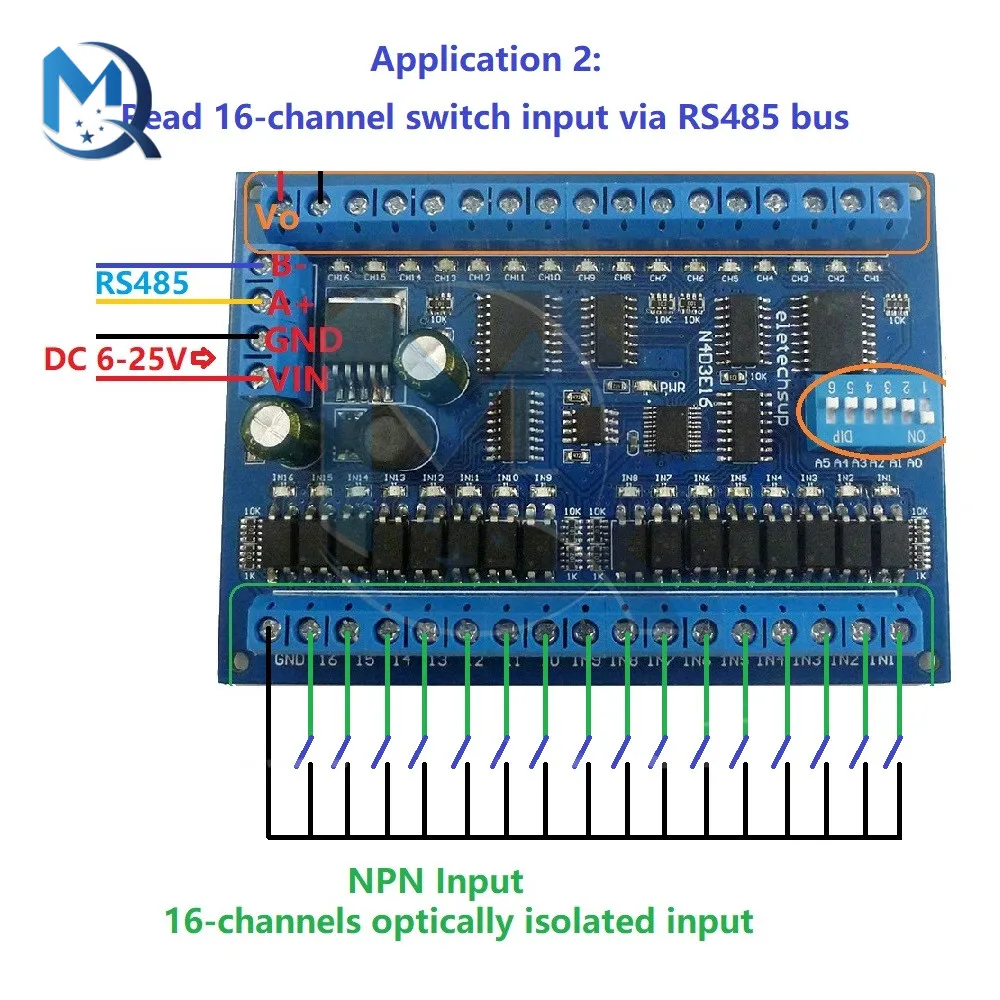 DC 12V 24V Expansion Board 300MA Current 16 in 16 out RS485 Remote Control Switch PLC IO Expansion Board Modbus RTU Module