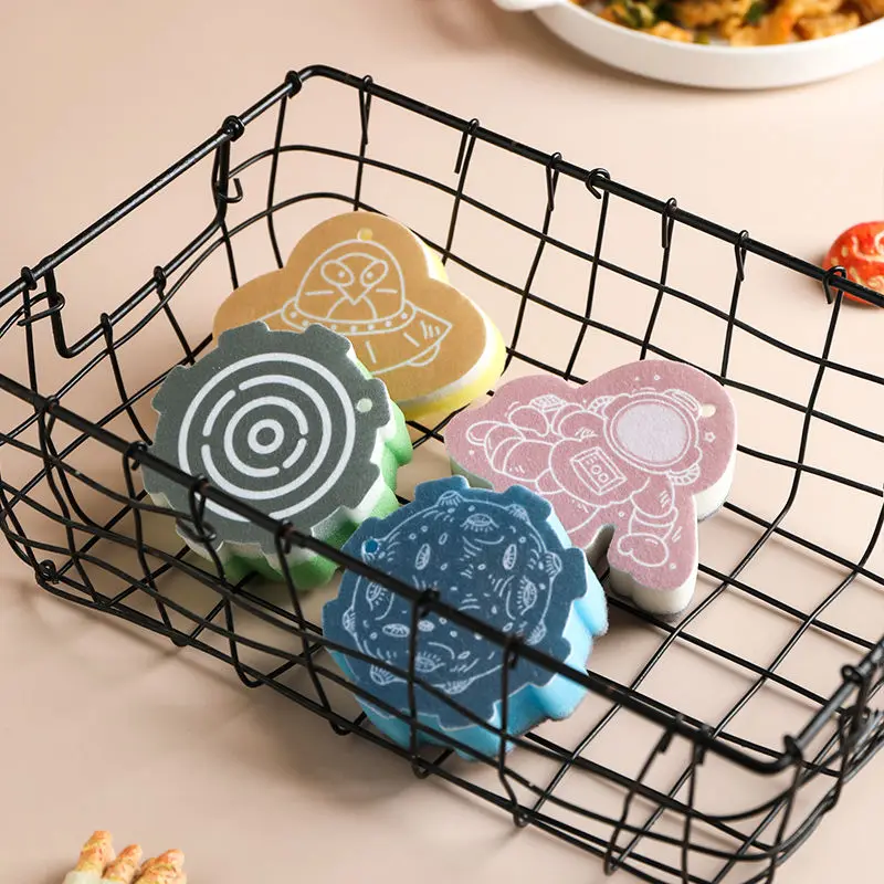 4 pieces Cosmic pattern sponge Kitchen household cleaning artifact Wipe stains without leaving marks, clean wipes Kitchenware