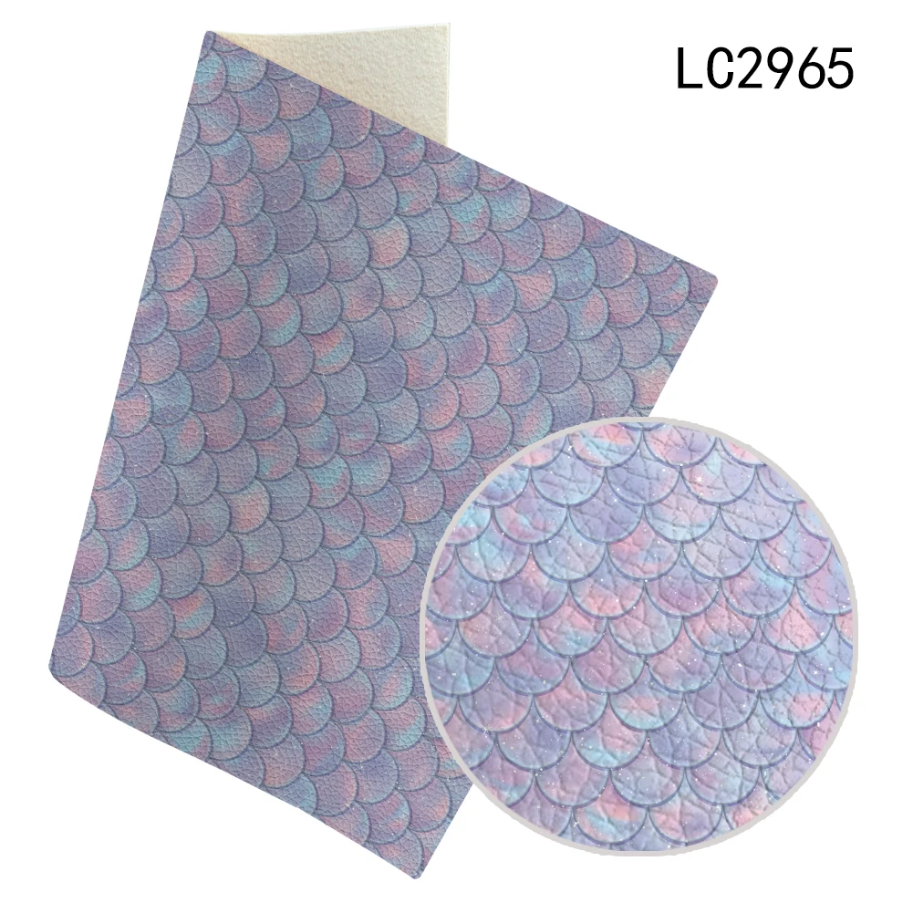 Waterproof Synthetic Leather Fabric Mermaid Scales Litchi Pattern Printed For Faux Leather Jacket Womken 30X136CM