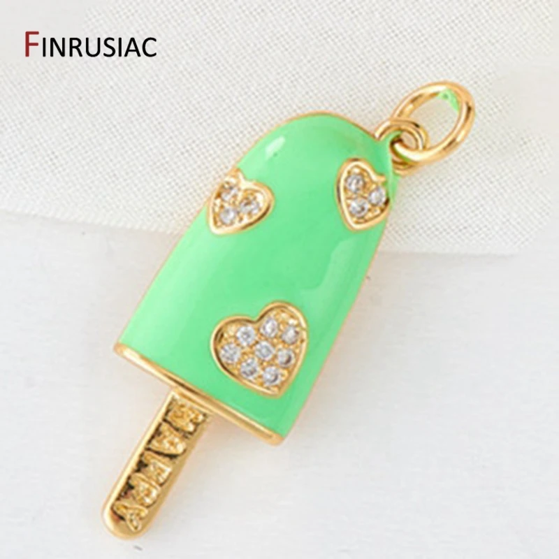 5 Colors Enamel Love Ice Cream Necklace Pendants,Inlaid Zircon Ice Cream Charms For DIY Jewelry Making Accessories