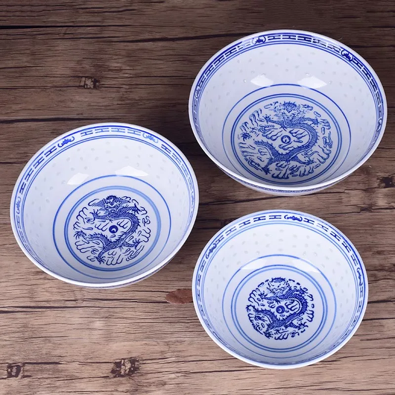 4.5/5/6/7/8/9 inch Blue and White Porcelain Ramen Bowl Chinese Jingdezhen Ceramic Rice Bowls Dragon Pattern Tableware Vintage