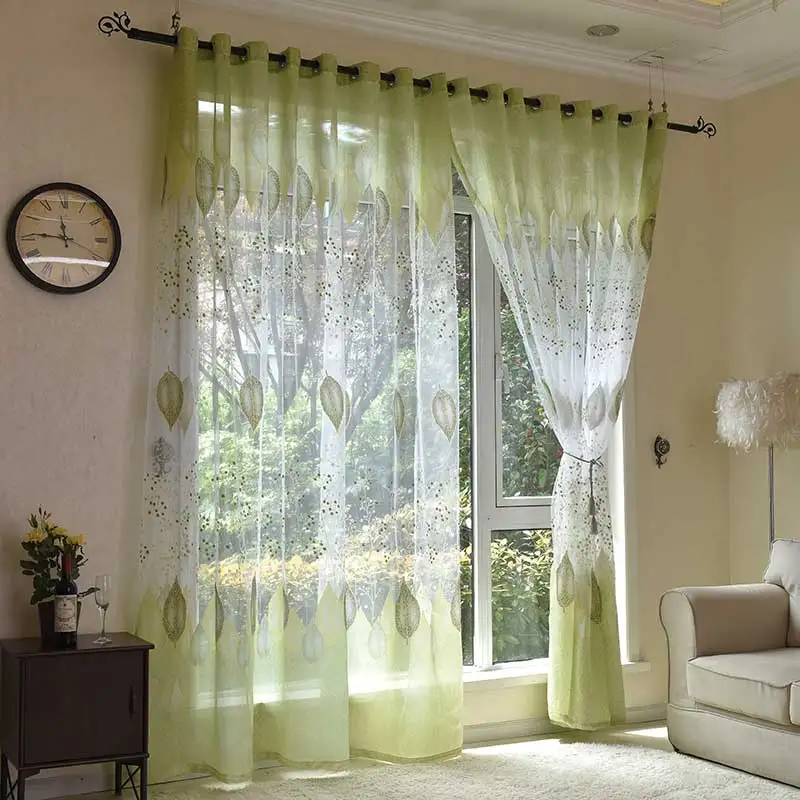 Pastoral Tulle Window Curtain For Living Room Green Sheer Curtain For Bedroom Voile Curtain Kitchen Drape Blinds Custom Made