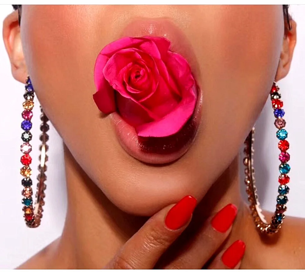 TREAZY New Multicolor Rhinestone Big Hoop Earrings for Women Wedding Party Jewelry Trendy Crystal Celebrity Statement Earrings