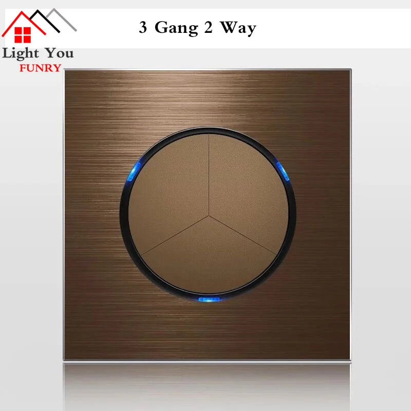 1 2 3 4 Gang 1 Way 2 Way Wall Lamp Switch Brown Aluminum Alloy Panel Light Switches EU UK US Socket AC 90V-250V