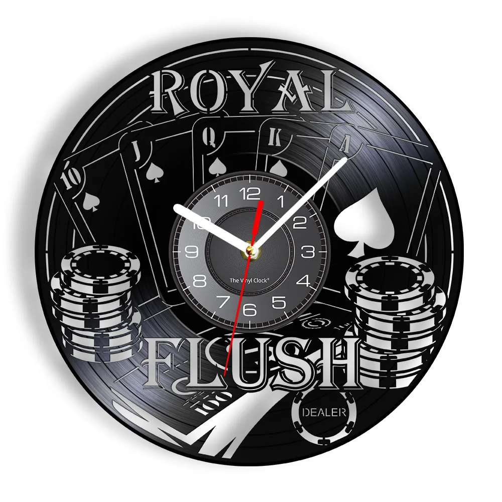 Royal Flush Decorative Wall Clock Spades Gamble Room Poker Cards Vinyl Record Wall Watch Las Vegas Gamble Cards New Year Gifts