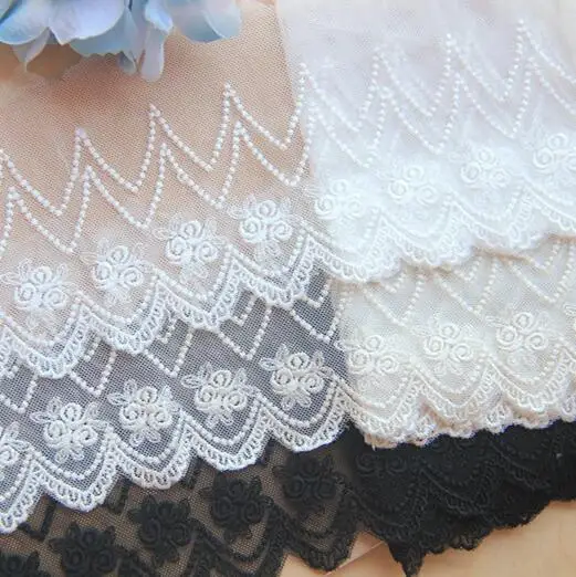 3Yds/lot Width 9cm unilateral embroidery rose flower cotton mesh silk lace Handmade skirt dress trimming DIY accessories W441