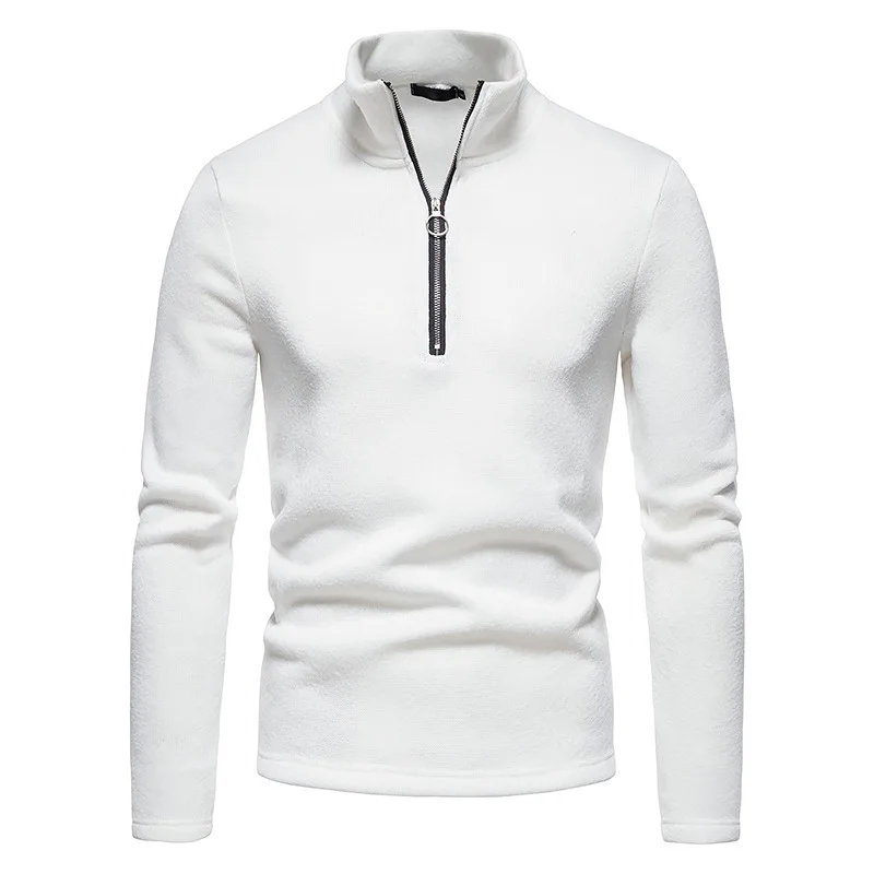 Suéter cálido de manga larga para hombre, suéter con cremallera y cuello levantado, chaqueta informal de Color sólido