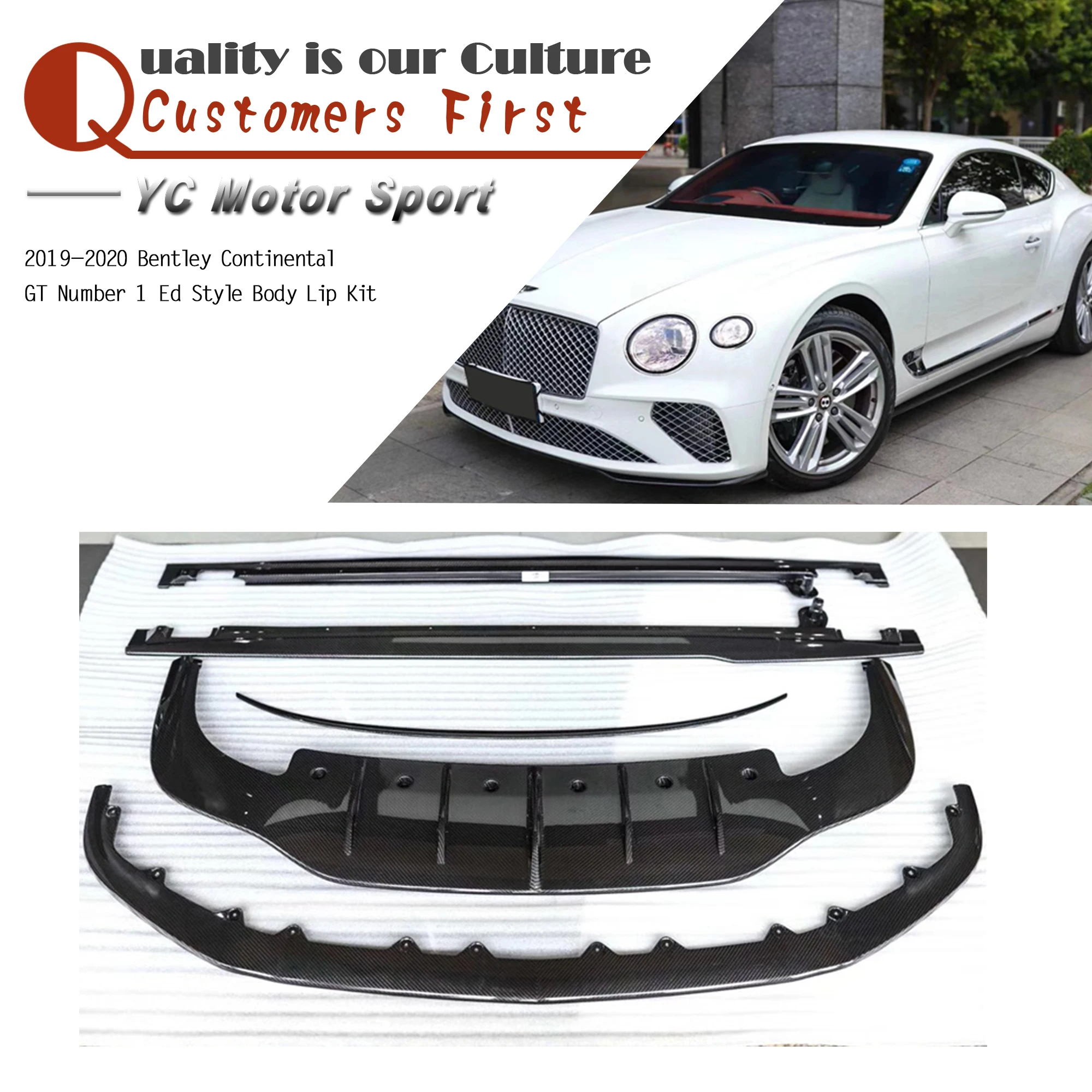 Car Accessories Dry Carbon Fiber Number 1 EDT Style Fit For 2019-2020 Con*inent GT Body Kit Lip Side Skirt Diffuser Spoiler