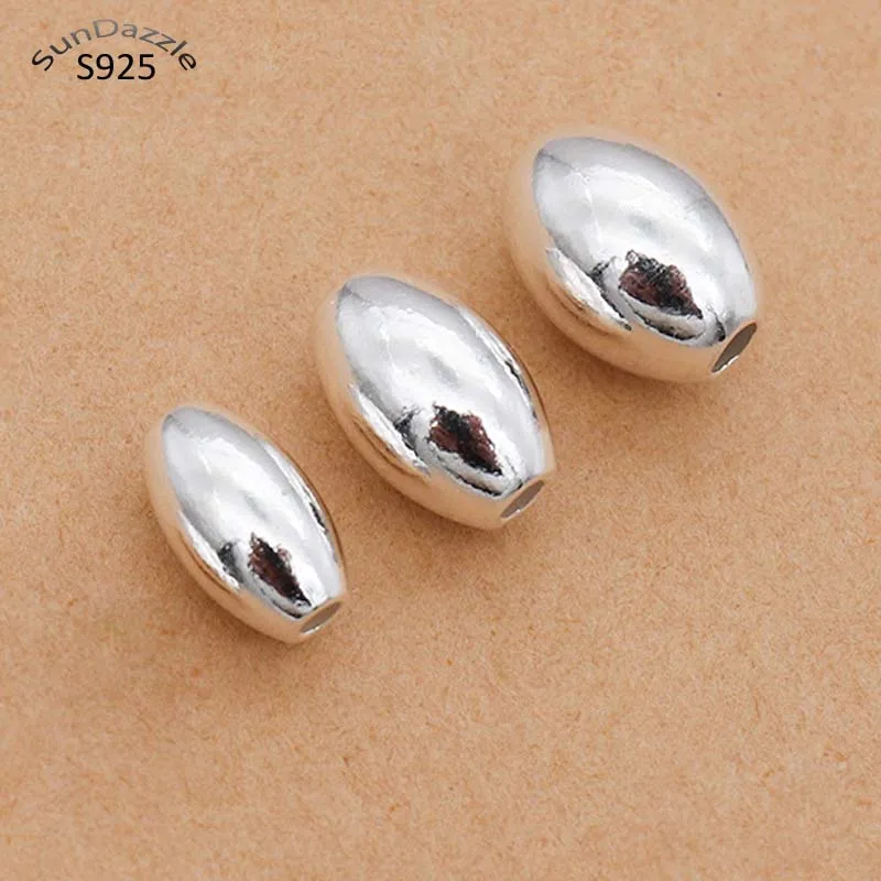 

Genuine Real Pure Solid 925 Sterling Silver Beads Oval Spacers Loose Bead DIY Bracelet Necklace Jewelry Making Findings