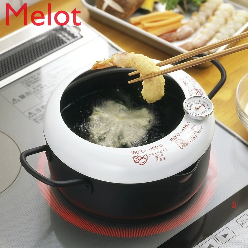 Splash-Proof Deep Frying Pan Household Gas Induction Cooker Universal Non-Stick Pan Temperature Control Pot with Thermometer