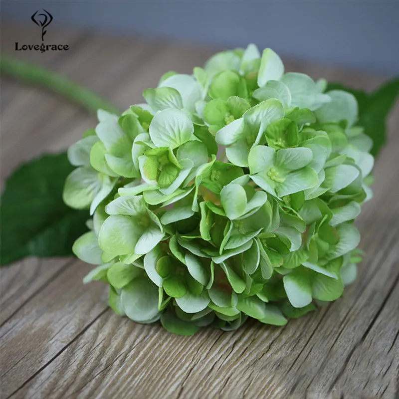 Grote Hoofd Kunstmatige Hortensia Bloemen Tak Zijde Nep Bloem Met Bladeren Voor Diy Winkel Huis Tuin Bruiloft Decoratie Faux Flore