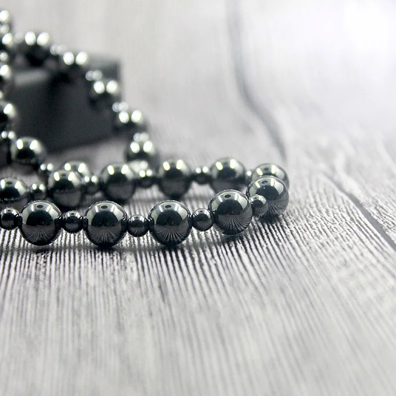 Magnetic Hematite Stone 8mm Round Beads Beaded Necklace Healing Therapy Black Jewlery for Men and Women HN023