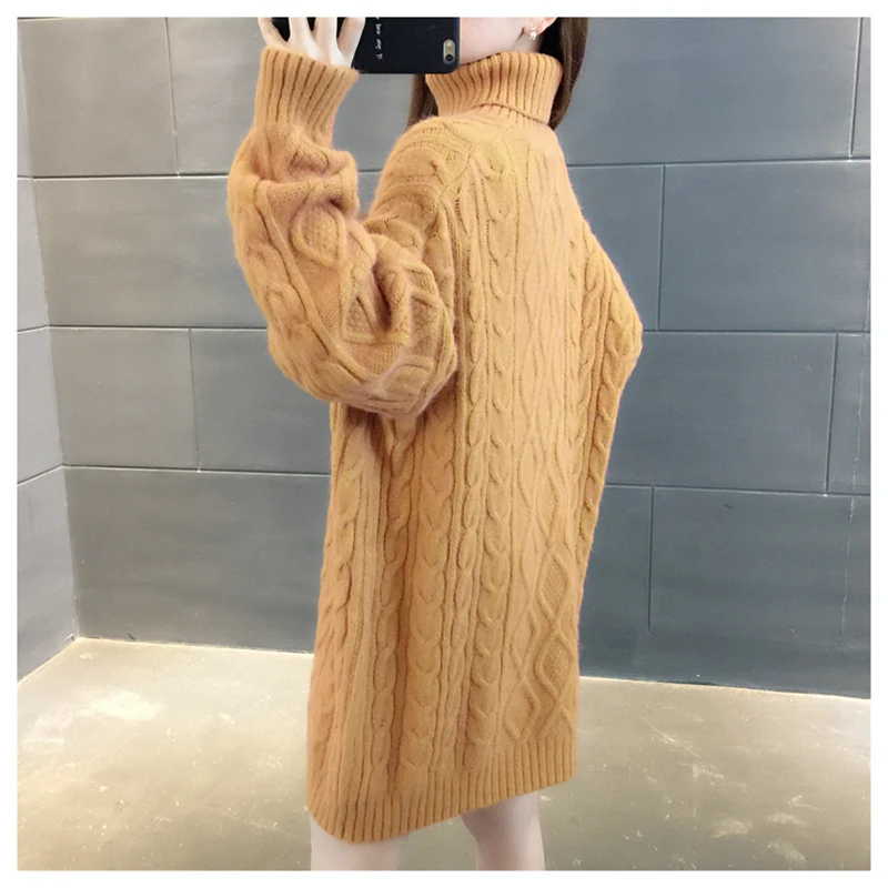 Turtleneck Loose Lazy Wind Long Sweater Women Long Sleeve Striped Jacquard Straight Knitted Sweater Women Female Spring Autumn