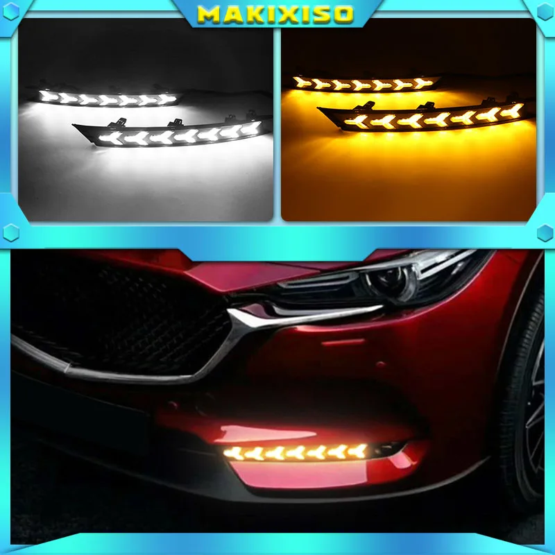 

2Pcs DRL 12V LED Daytime Running Light Fog Lamp Decoration For Mazda CX-5 CX5 2017 2018 2019 Flowing Turn Signal