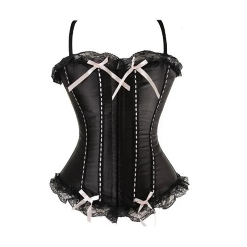 

Plus Size Lace Trim Corset Overbust Body Shapewear Women Burlesque Bodice Steampunk Bustier Sexy Lingerie Waist Trainer Corset