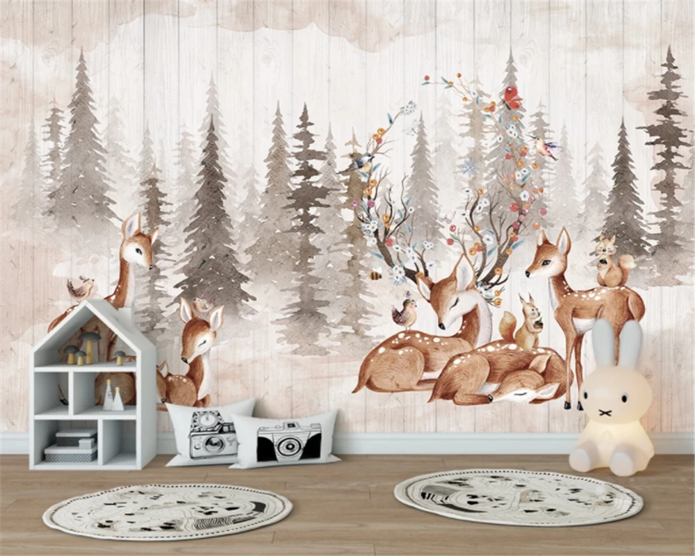 Custom Mural Wallpaper 3D Hand Painted Forest Vintage Elk Wall Painting Kid's Bedroom Background Wall decorate wallpaper