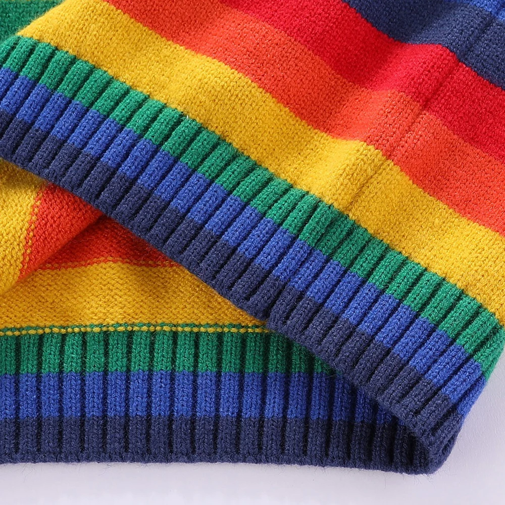 Mudkingdom Big Boys Girls Sweaters Rainbow Striped Super Soft Long Sleeve Pullovers Knited for Kids Sweaters Autumn Winter