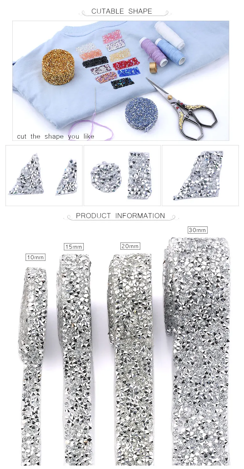 1 Yard Nähzubehör Kristallmotiv Strass Hotfix Strassband Applikatorband mit Strasssteinen zum Aufbügeln für Kleider – Detail 7