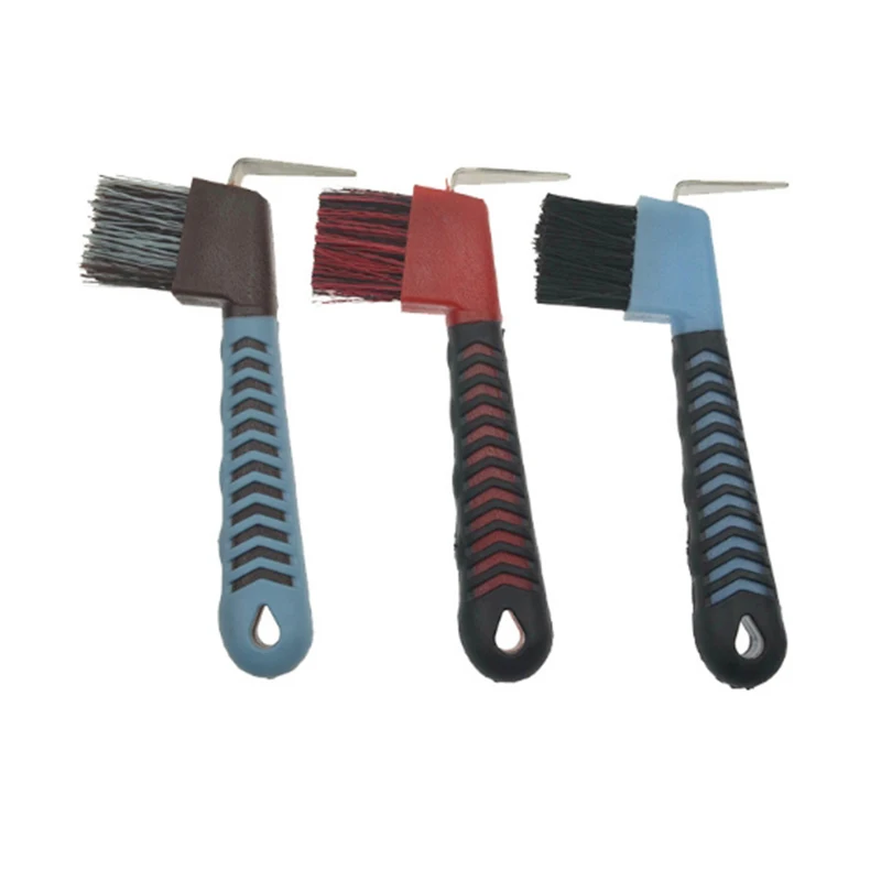 1pc Anti-Slip Soft Grip Hoof Pick Rubber With Brush Cleaning Tools Horse Grooming Tools Durable - Random Color