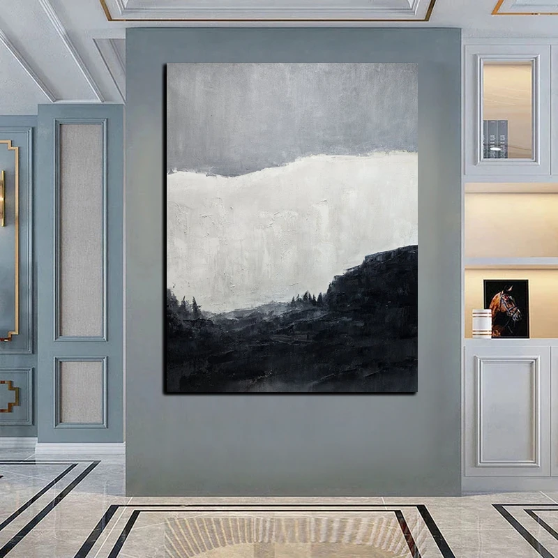 

Black White Grey Oil Painting 100% Hand Painted Canvas Wall Art Handmade Abstract Artwork Oil Painting Art For Living Room