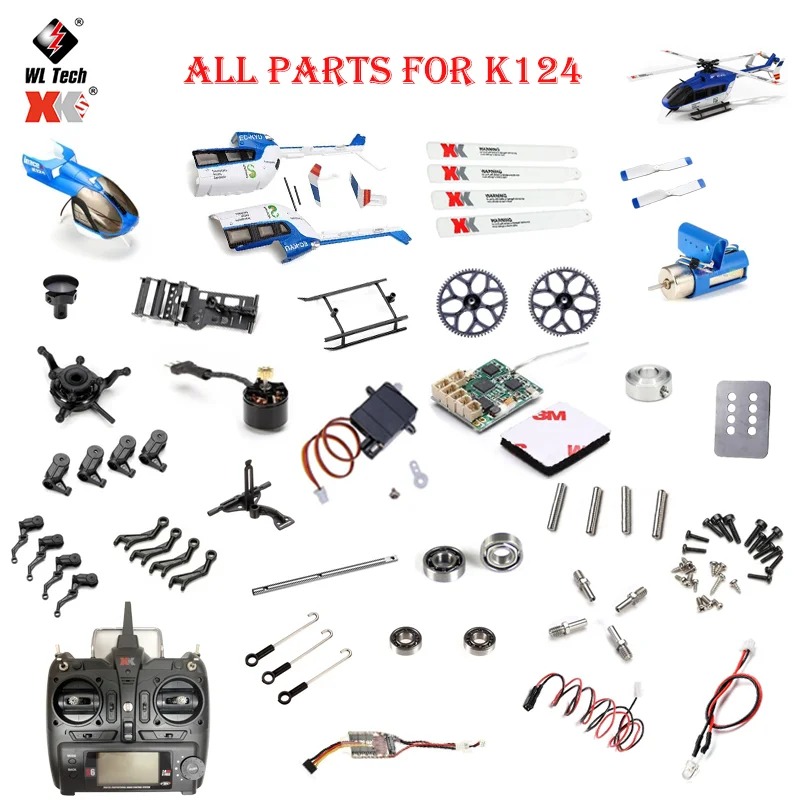 Wltoys XK K124 RC Helicopter Accessories Blade Gear Accessories Blade Metal Conversion Tail Motor Rotor Head Servo ESC For K123