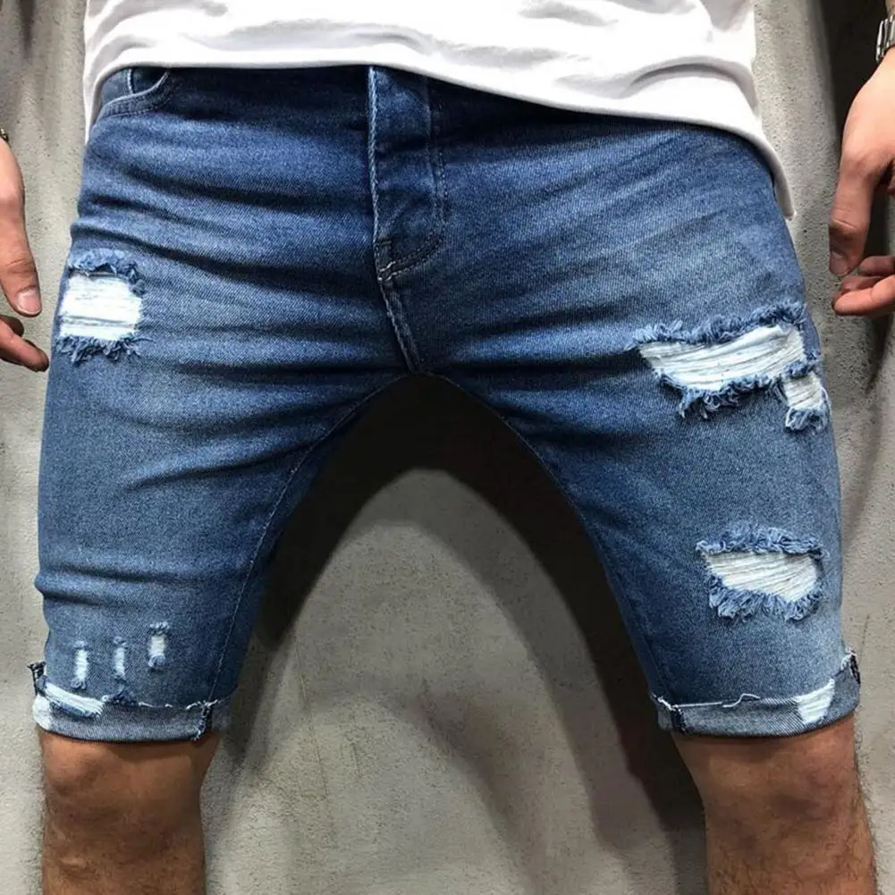 Męskie szorty dżinsowe Denim obcisłe szorty z odpinanymi otworami Skinny Men kieszenie zapinane na zamek spodenki plażowe oddychające do noszenia na imprezę