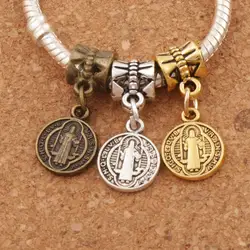 20Pcs 3Colors Saint St Benedict Nursia Patron Medal Cross Charm Beads 10.2X24mm Zinc Alloy Bronze Jewelry DIY B1650