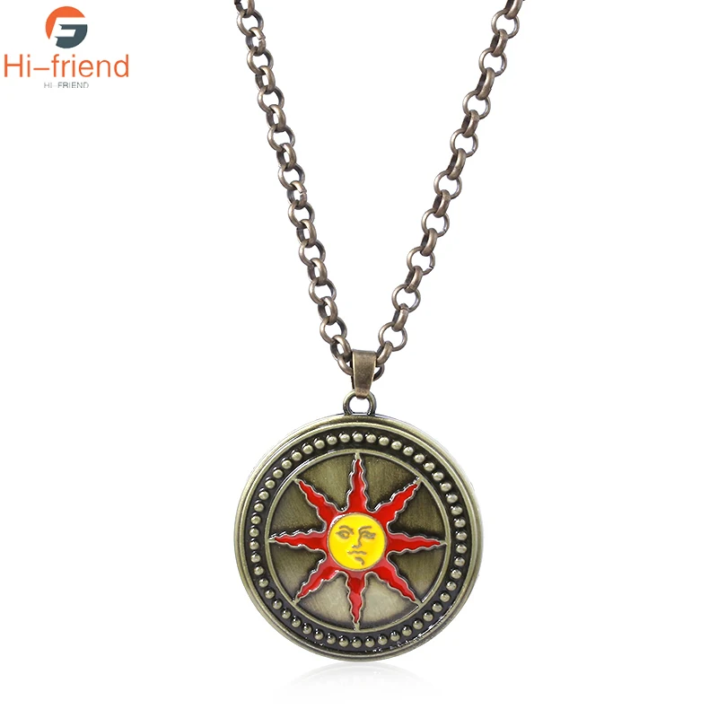 Hot Game Dark Souls 3 Necklace Sun Rider Solaire Round Sun Logo Pendant Necklace for Women Men Casual Clothing Accessories