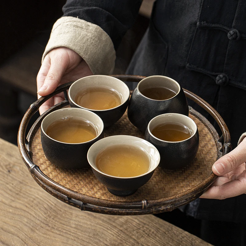 LUWU-Chinese Kung Fu Ceramic Tea Cup, Black Pottery Teacups, Drinkware