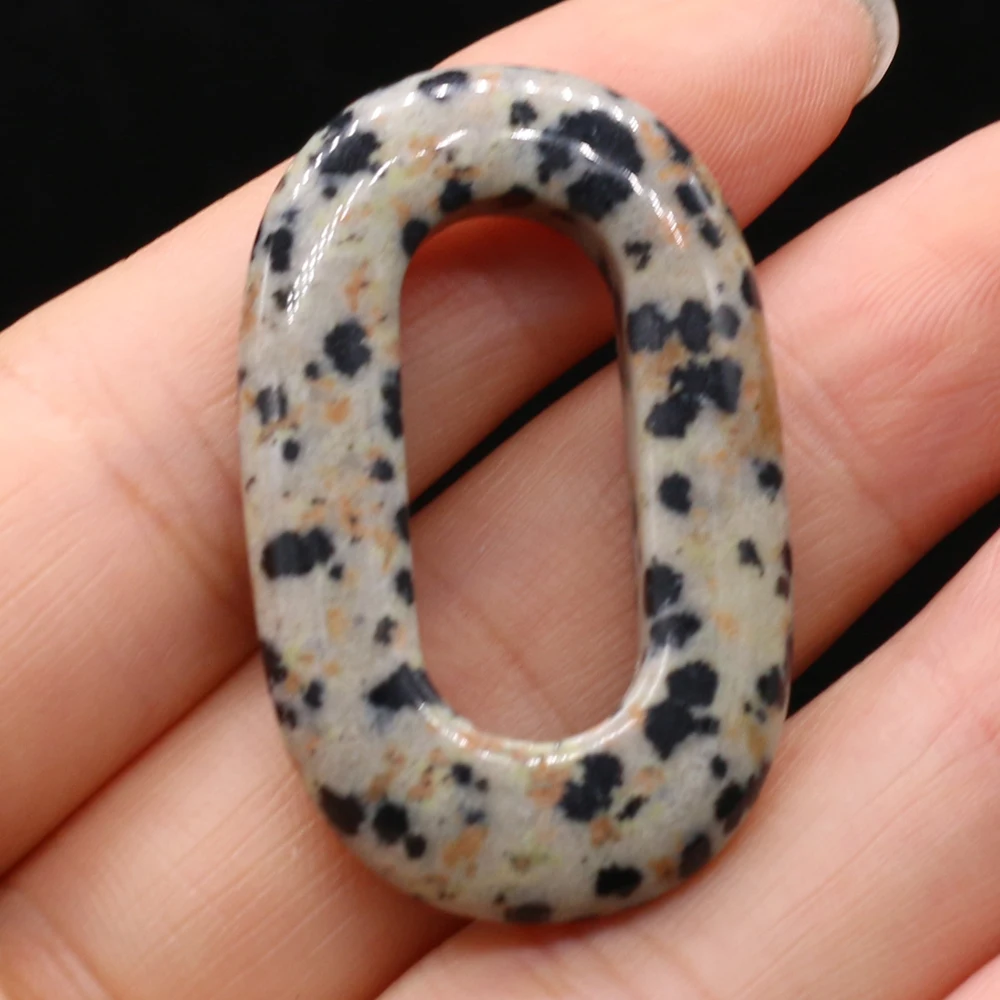 New Fashion Natural Stone Hollow Oval Pendant Dalmatian Jasper Charms for Jewelry Making DIY Crafts Earring Necklace 25x40mm