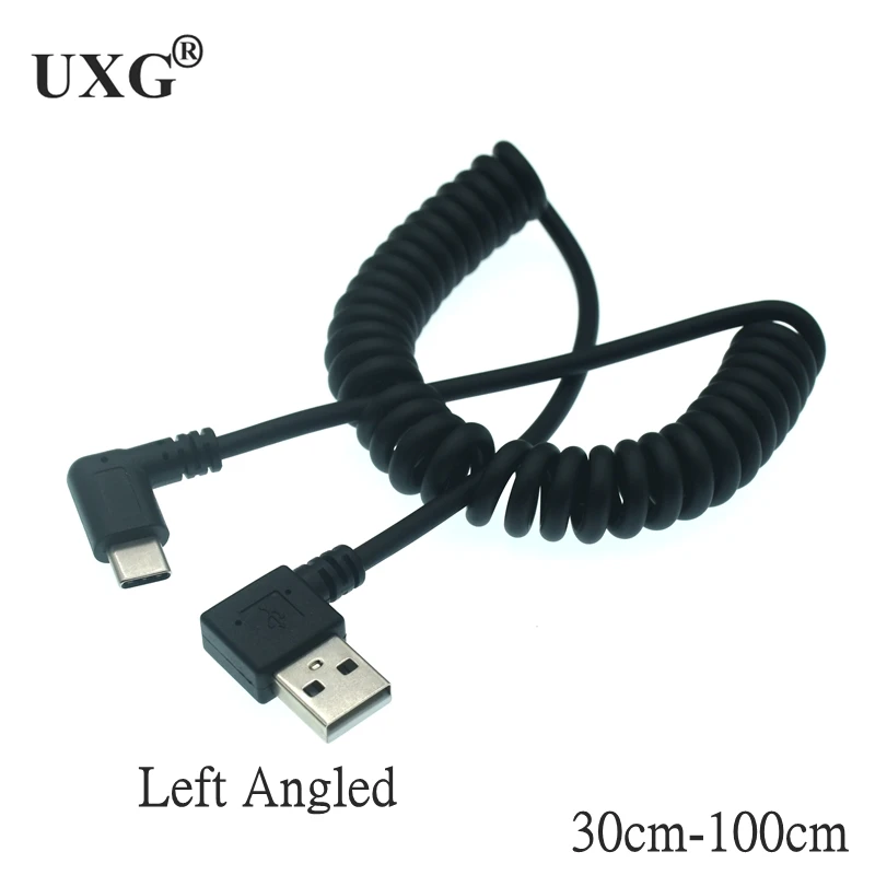 90 stopni lewego prawego pod kątem 3A kabel sprężynowy USB Micro Mini USB typu C kabel szybkiego ładowania USB do telefonu USB C kabel przewód