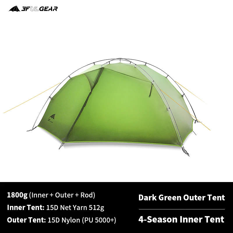 Imagem -02 - Tenda de Acampamento 3f ul Gear para Pessoas à Prova de Vento e Chuva Barraca de Camping 15d Silicone Ultraleve Área Externa Caminhada Viagem com Tapete