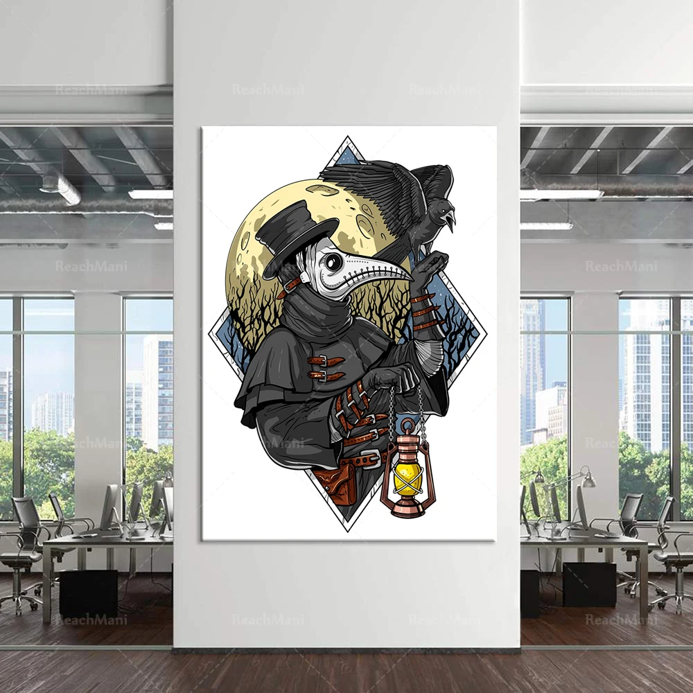 

Nordic Abstract Plague Doctor Canvas Poster Wall Art Canvas Painting Fantasy Raven Art Poster Print Wall Picture For Living Room