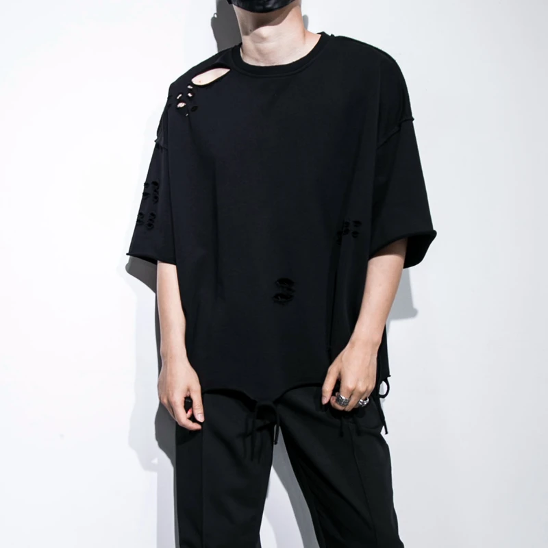

Men's Short Sleeve T-Shirt Summer New Slim Fit Off Shoulder Sleeve Tassel Loose 5 / 4 Sleeve T-Shirt Medium Sleeve t-Shirt Men