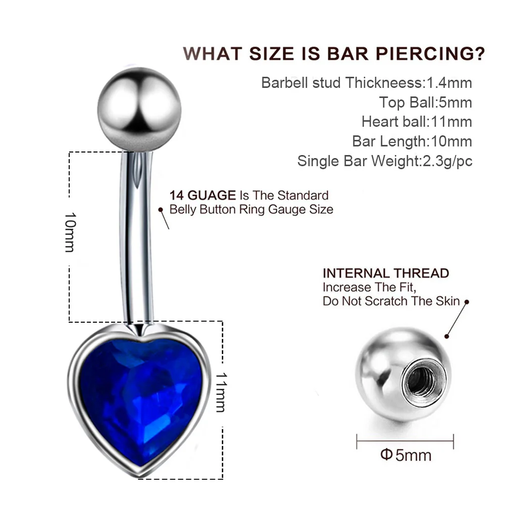 1Pcs Stainless Steel Crystal Belly Button Rings Navel Piercing Ombligo Sexy Heart-shaped Body Piercing Jewelry