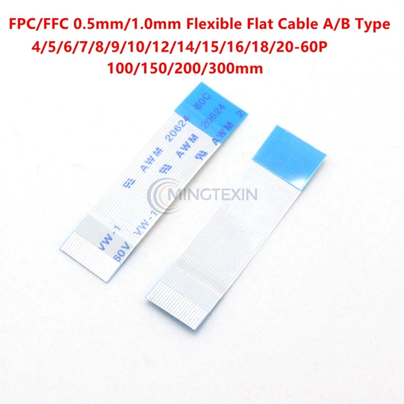 10pcs FPC/FFC Connector 0.5mm/1.0mm Pitch Flat Cable Socket Flexible Flat Cable A/B Type 100/150/200mm 4/5/6/7/8/9/10/12/14-60P