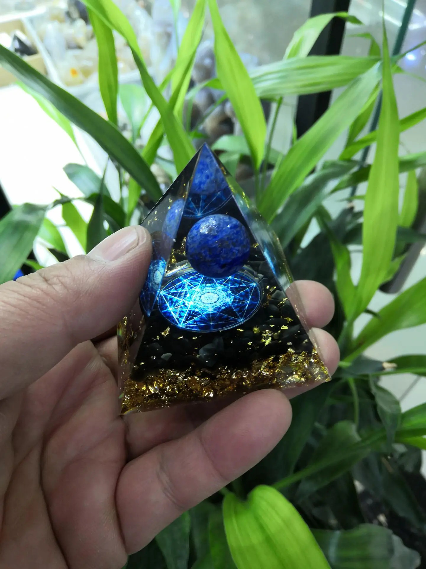 Handmade Lapis Lazuli Sphere Orgone Pyramid Obsidian Crystal Healing Orgonite 60mm