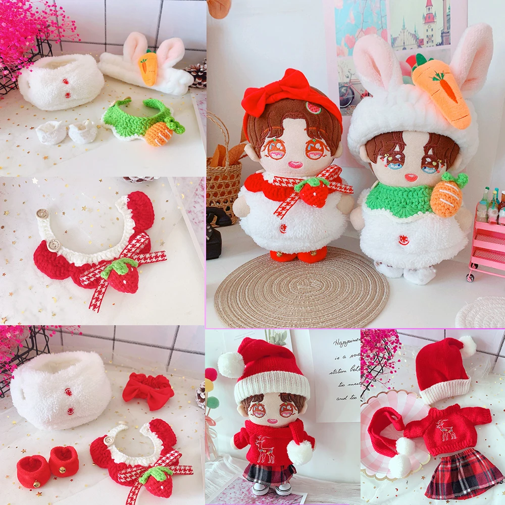 Kawaii Christmas Hat Snowman Fawn Sweater Clothes Suit 20cm Doll Clothes Idol Plush Doll For Korea Kpop EXO Children X-mas Gifts