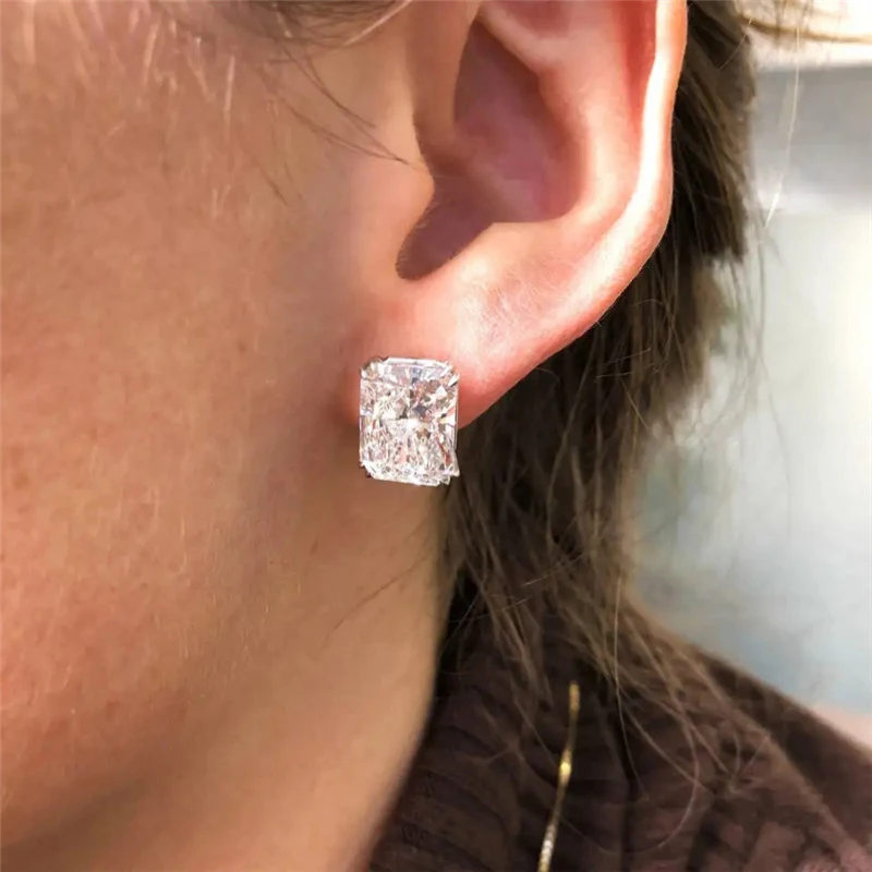 Huitan Simple Rectangular Cubic Zirconia Stud Earrings for Women Temperament Accessories Wedding Engagement Fashion Jewelry 2021