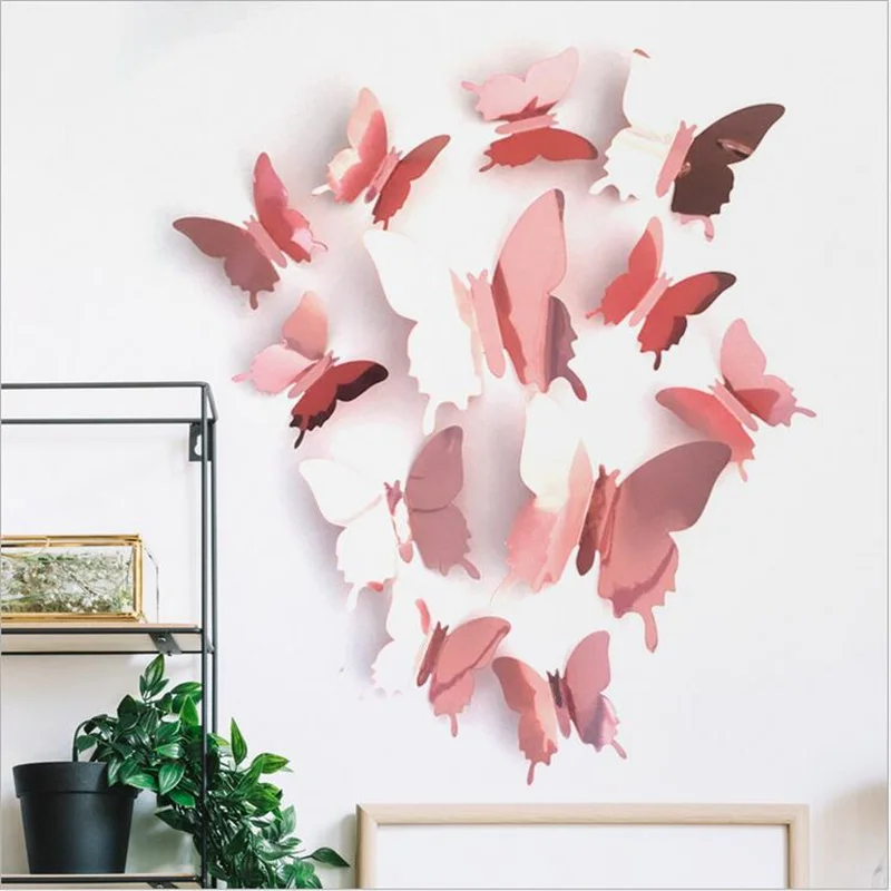 12Pcs/Lot 3D Butterfly Mirror Wall Stickers Decals Removable Wall Art for Wedding Kids Room Decor