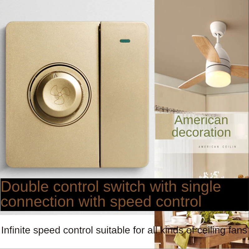 Ceiling Fan Speed Regulating Switch,Fan Stepless Speed Regulation Switch Panel,CeilingFan Governor,1gang1way Speed Regulation