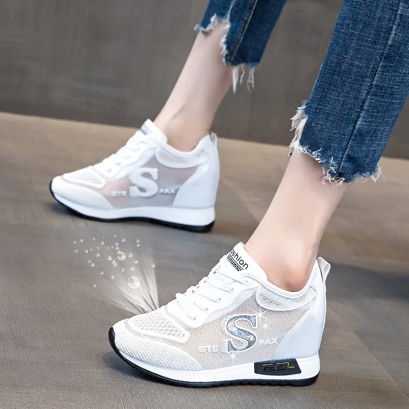 2021Vulcanized Shoes Wedges Sneakers For Women Elevator Shoes Brand Sneakers Increase Within Women Casual Shoes White Sneakers T