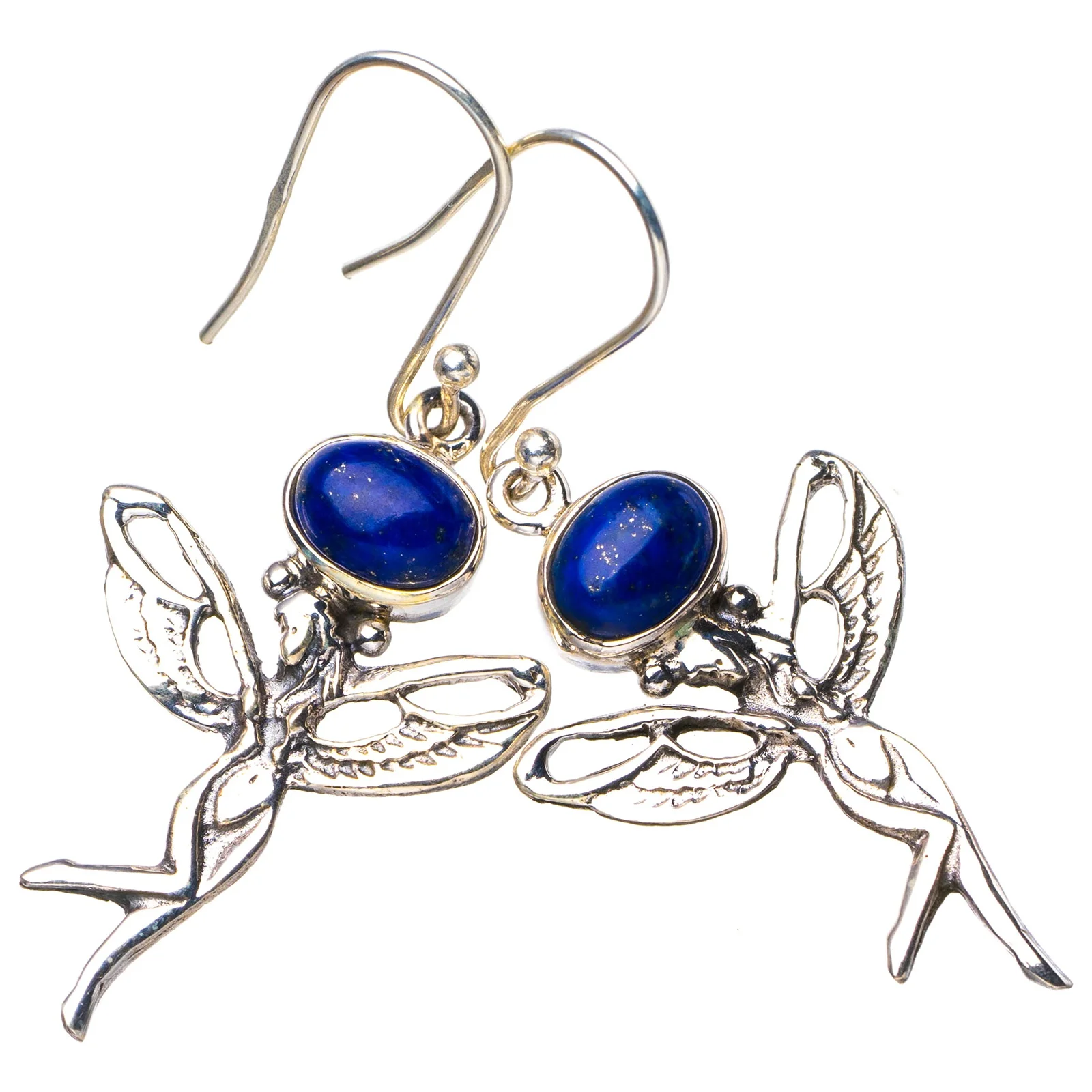 StarGems Natural Lapiz Lazuli Fariy Handmade 925 Sterling Silver Earrings 1.75