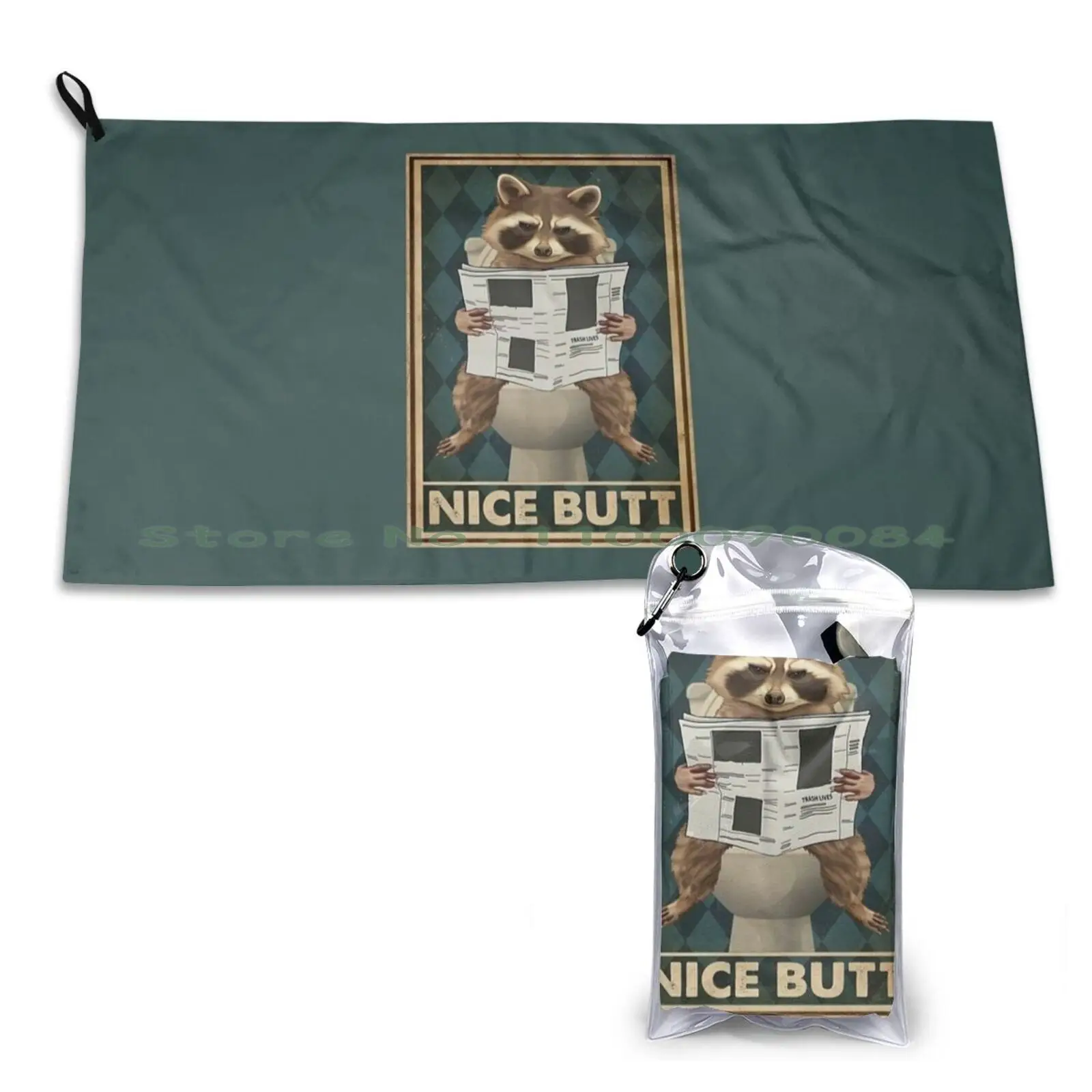 

Nice Butt Quick Dry Towel Gym Sports Bath Portable Vintage Retro Family Racoon Animals Your Butt Napkins My Lord My Lady Paper