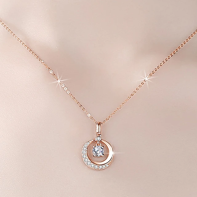 Rose gold round pendant necklace clearance